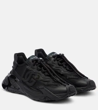 DOLCE & GABBANA FAST LEATHER-TRIMMED SNEAKERS
