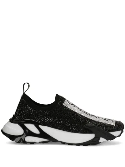 Dolce & Gabbana Fast Rhinestone-embellished Trainers In Schwarz