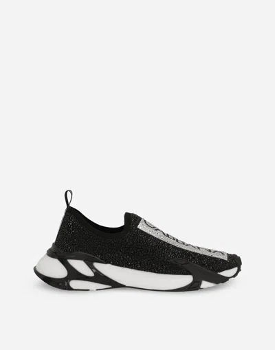 Dolce & Gabbana Fast Sneakers With Fusible Rhinestones In Black