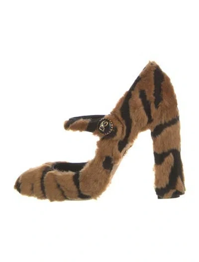 Pre-owned Dolce & Gabbana Faux Fur Animal Print D'orsay Pumps In Neutral