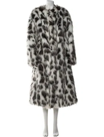 Pre-owned Dolce & Gabbana Faux Fur Animal Print Faux Fur Coat In White