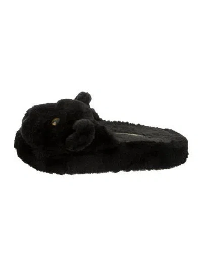 Pre-owned Dolce & Gabbana Faux Fur Animal Print Slides In Black