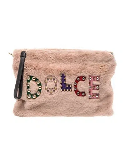 Pre-owned Dolce & Gabbana Faux Fur Clutch In Neutrals/pink