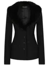 Dolce & Gabbana Faux Fur-trimmed Grain De Poudre Wool-blend Blazer In Black