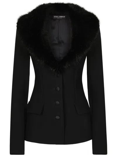 DOLCE & GABBANA FAUX-FUR COLLAR JACKET