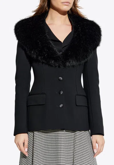 DOLCE & GABBANA FAUX-FUR COLLAR SINGLE-BREASTED BLAZER