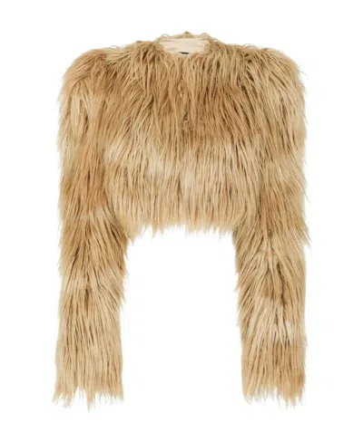 Dolce & Gabbana Faux-fur Cropped Jacket In Brown