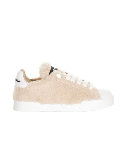 DOLCE & GABBANA DOLCE  GABBANA FAUX-FUR LACE-UP SNEAKERS