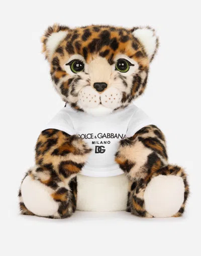 Dolce & Gabbana Kids' Faux Fur Leopard Soft Toy Mascot In Multicolor