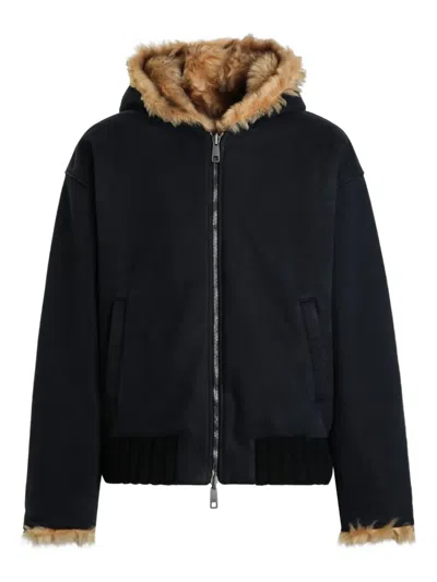 Dolce & Gabbana Faux-fur Reversible Hooded Jacket In Black