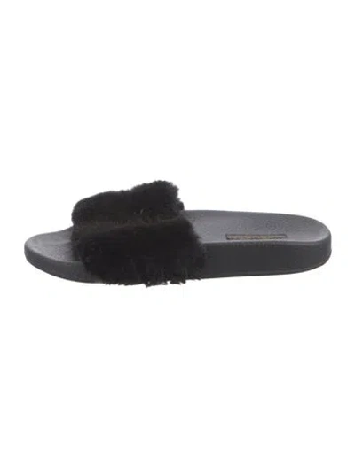 Pre-owned Dolce & Gabbana Faux Fur Slides In Black
