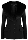 Dolce & Gabbana Faux Fur-trimmed Grain De Poudre Wool-blend Blazer In Black