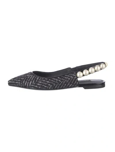 Pre-owned Dolce & Gabbana Faux Pearl Accents Beaded Accents Slingback Flats In Black