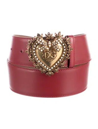 Pre-owned Dolce & Gabbana Faux Pearl Accents Leather Belt In Red