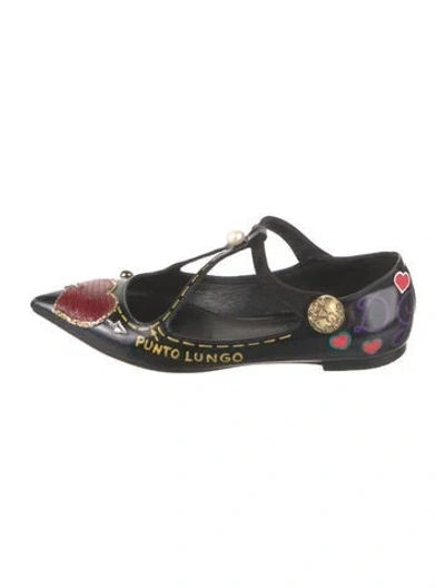 Pre-owned Dolce & Gabbana Faux Pearl Accents Patent Leather Mary Jane Flats In Black