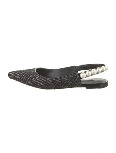 Pre-owned Dolce & Gabbana Faux Pearl Accents Tweed Pattern Slingback Flats In Black