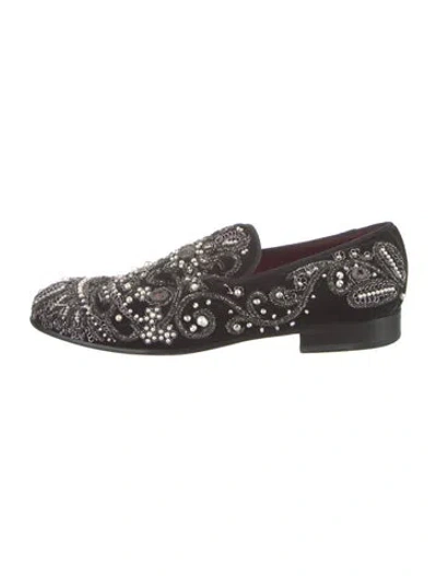 Pre-owned Dolce & Gabbana Faux Pearl Accents Velvet Slippers In Purple