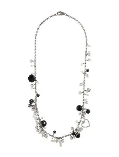 Pre-owned Dolce & Gabbana Faux Pearl & Crystal Beaded Necklace, 3.25" In Multi