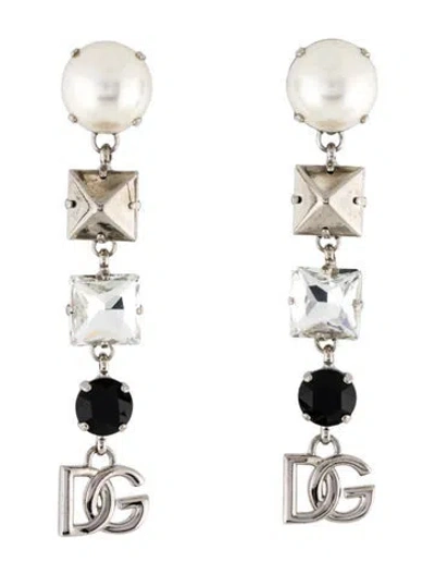 Pre-owned Dolce & Gabbana Faux Pearl & Crystal Clip-on Drop Earrings In Multi