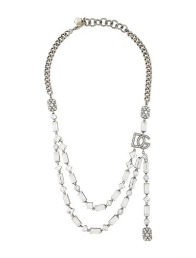 Pre-owned Dolce & Gabbana Faux Pearl & Crystal Collar Necklace, 19.5" In Clear/white
