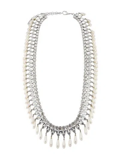 Pre-owned Dolce & Gabbana Faux Pearl & Crystal Collar Necklace, 39.25" In Multi