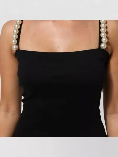 Dolce & Gabbana Faux Pearl-embellished Cotton Mini Dress In Black
