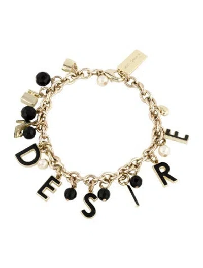 Pre-owned Dolce & Gabbana Faux Pearl, Crystal & Enamel Desire Charm Bracelet, 9.5" In Multi