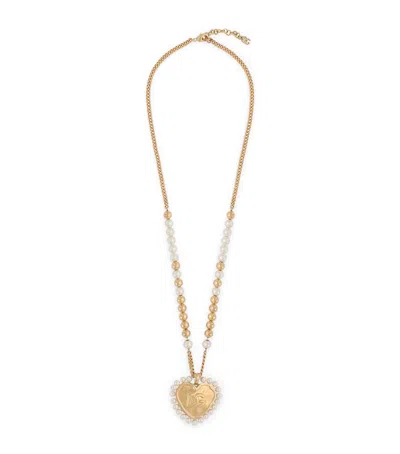 Dolce & Gabbana Faux Pearl Dg Pendent Necklace In Gold