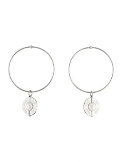 Pre-owned Dolce & Gabbana Faux Pearl Hoop Earrings In White
