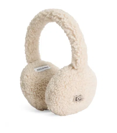 Dolce & Gabbana Kids' Faux Shearling Dg Logo Earmuffs In Neutral