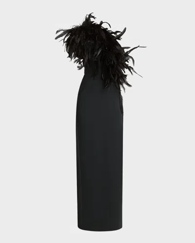 DOLCE & GABBANA FEATHER ASYMMETRIC HIGH-SLIT GOWN