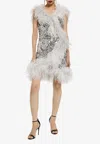 Dolce & Gabbana Short Sequined Wrap Dress With Feather Trims In Silver
