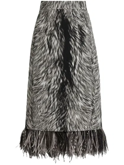 DOLCE & GABBANA FEATHER-TRIM FAUX-FUR SKIRT