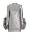 Dolce & Gabbana Feather-trim Mini Dress In Gray