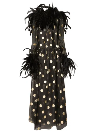 Dolce & Gabbana Feather-trim Polka-dot Dress In Print
