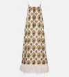 Dolce & Gabbana Feather-trimmed Printed Silk Maxi Dress In White