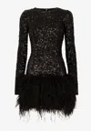 Dolce & Gabbana Feather-trim Sequinned Minidress In Black