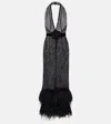 Dolce & Gabbana Feather-trimmed Sequined Sheer Gown In Black