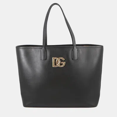 Pre-owned Dolce & Gabbana Fefe Medium Black Calfskin Leather Tote Bag