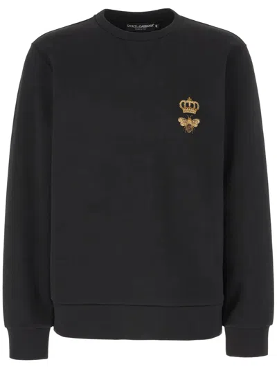 Dolce & Gabbana Felpa In Jersey Ricamato A Motivo In Black