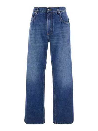 Dolce & Gabbana Wide Leg Denim Trousers With Belt Loops In Blue