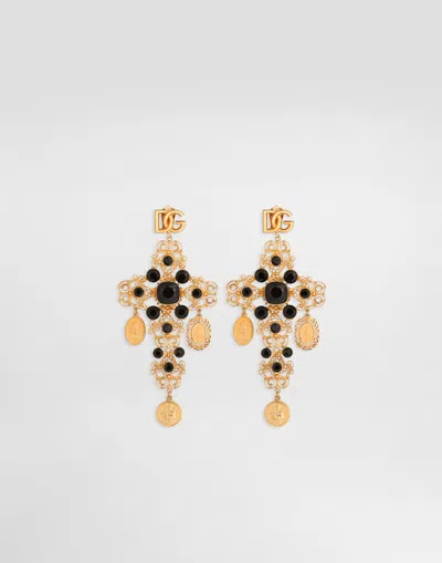 Dolce & Gabbana Filigree Cross Clip Earrings In Gold