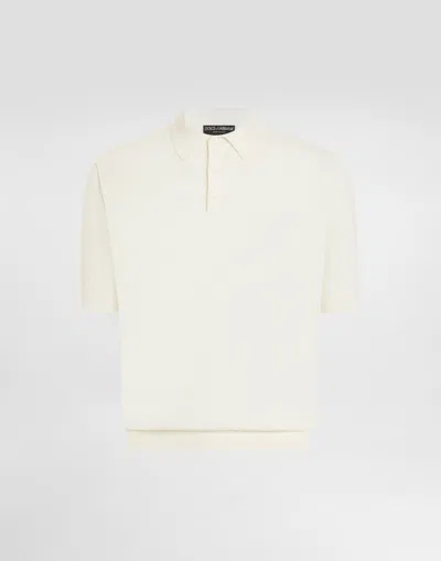 Dolce & Gabbana Micro-dot Stitch Silk Polo Shirt In Neutral
