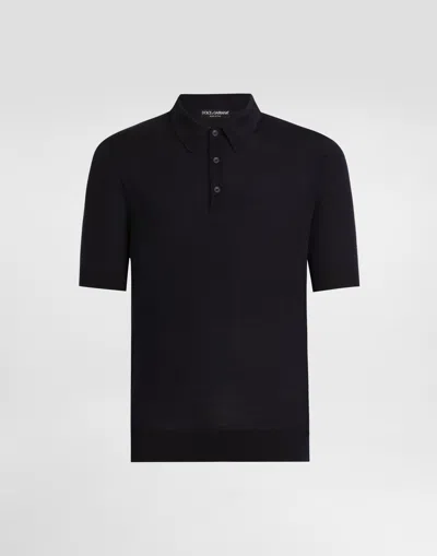 Dolce & Gabbana Fine-gauge Wool Polo Shirt In Blue