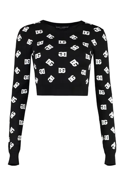 Dolce & Gabbana Fine Knit Crew-neck Sweater In Black