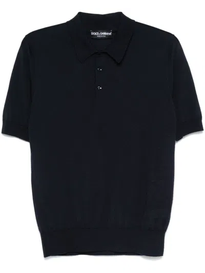 Dolce & Gabbana Fine-knit Polo Shirt In Blue