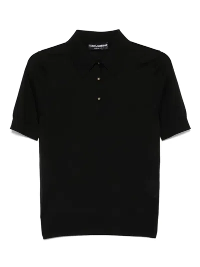 Dolce & Gabbana Fine-knit Polo Top In Black