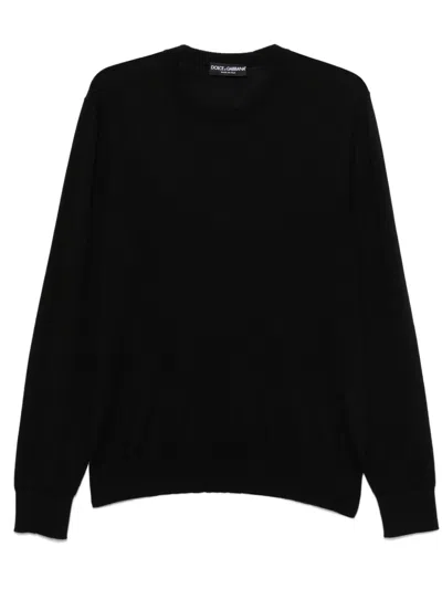 Dolce & Gabbana Intarsia Logo Virgin Wool Cardigan In Black