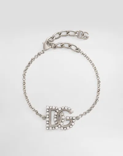Dolce & Gabbana Fine Link Bracelet With Dg Logo In Metallic