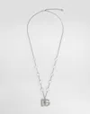 Dolce & Gabbana Fine Link Necklace With Rhinestone-detailed Dg Logo And Accents In Silver